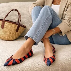 Zara Orange and Blue Striped Satin Flats